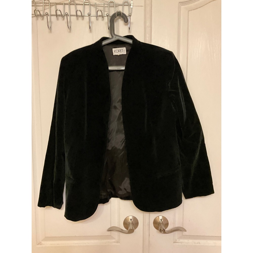Vintage Koret Black Velvet Open Front Blazer Jacket ILGWU Made in USA Womens- L